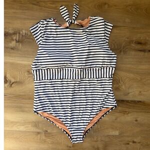 NWT J Crew Navy White Striped One Piece Swimsuit Plus Size 22 JCrew Bathing Suit